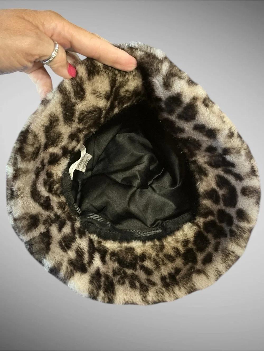 House of Harlow Faux Fur Leopard Print Bucket Hat One Size